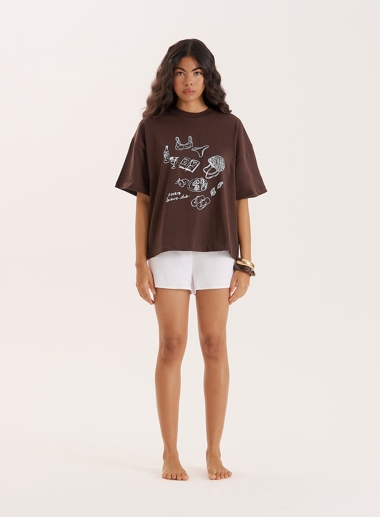 Brown Illustration Print Oversized T-Shirt